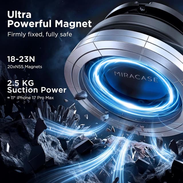 Detalle 2 de Miracase MagSafe Car Phone Holder with 20 N55 Magnets (360° Adjustable) for Air Vents, Black