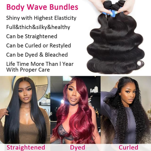 Detalle de 14A Brazilian Virgin Body Wave Human Hair Bundles (20/22/24 Inch, 100g–105g each) for Thick Weaves & Quick Wigs