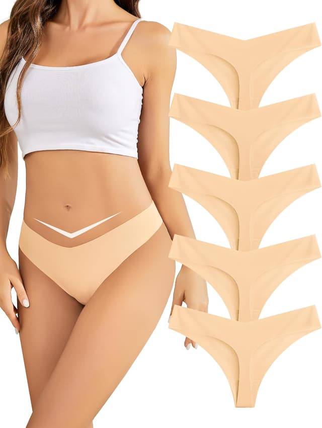 Detalle de VOENXE Seamless String Tanga Damen im 5er-Pack – niedrige Taille, nahtlos & atmungsaktiv