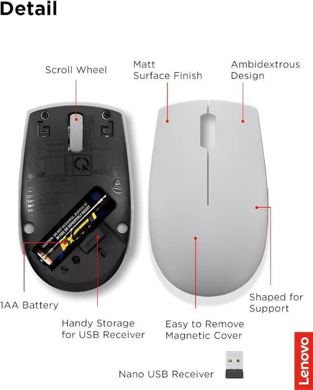 Thumbnail 5 de Lenovo 300 Wireless Compact Mouse with battery 🖱
