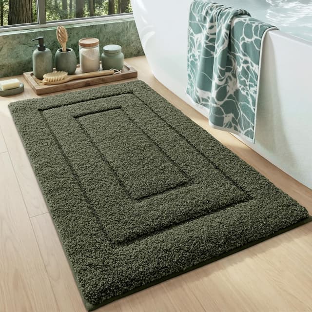 Detalle de DEXI Bath Mat 60 x 110 cm in green – extra soft, absorbent microfiber with non-slip backing