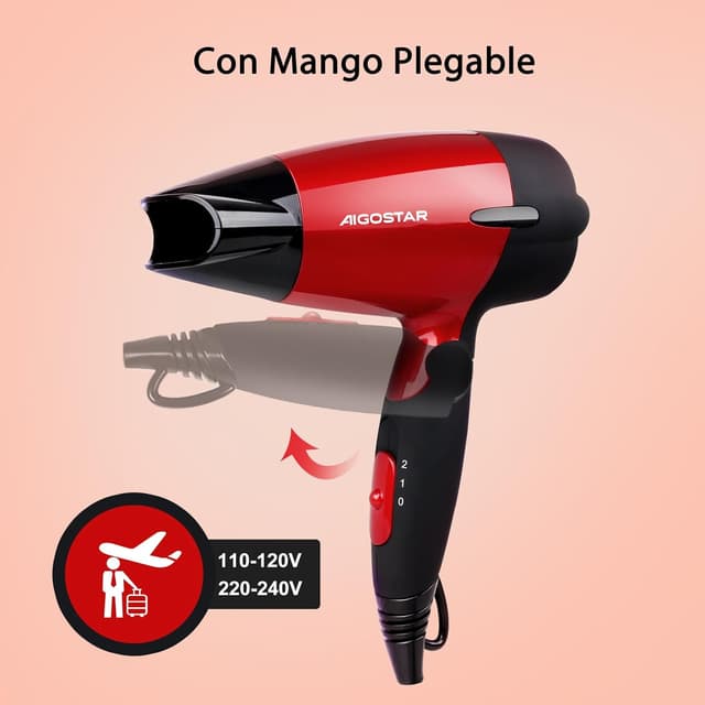 Detalle de Aigostar Secador de Pelo 1500W 🌬️ Portátil y Plegable