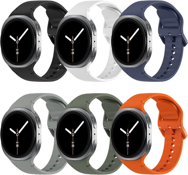 Detalle de TiMOVO 6-Pack Sport Bands for Samsung Galaxy Watch 8 (40/44mm) & Watch 8 Classic (46mm) — soft silicone replacement straps