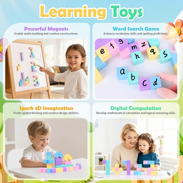 Detalle de Jeu de construction magnétique Ouxayapl – 45 pièces pour enfants dès 3 ans