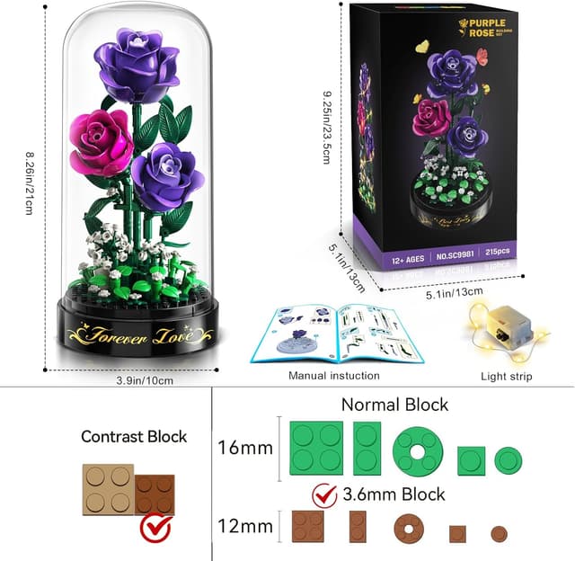 Detalle 1 de HiWEEGO Blumen Rosen Set 215 Teile LED