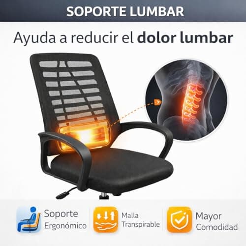 Detalle 2 de Silla ergonómica de oficina T-LOVENDO - respaldo de malla transpirable, soporte lumbar y altura regulable