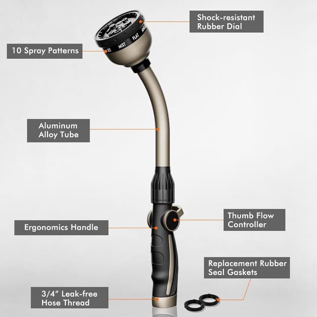 Detalle 2 de Restmo RESTMO Watering Wand Heavy Duty (Metal Hose Wand) with Thumb Flow Control + 10 Spray Patterns