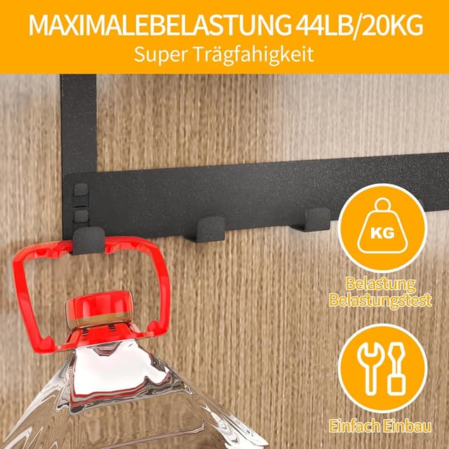 Detalle de Gypie Türhaken zum Einhängen (2 Stück) aus mattem Schwarz, mit 6 Haken pro Set