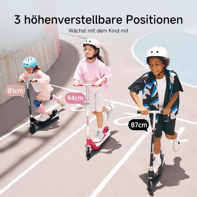 Detalle de iScooter Elektroroller für Kinder (6–12 Jahre) – 5/10/15/16 km/h, 3-fach höhenverstellbar, 150 W, bis 5–7 km Reichweite