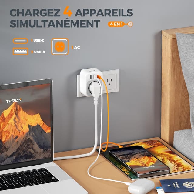 Thumbnail 4 de Adaptateur TESSAN USA 4 en 1 1875 W