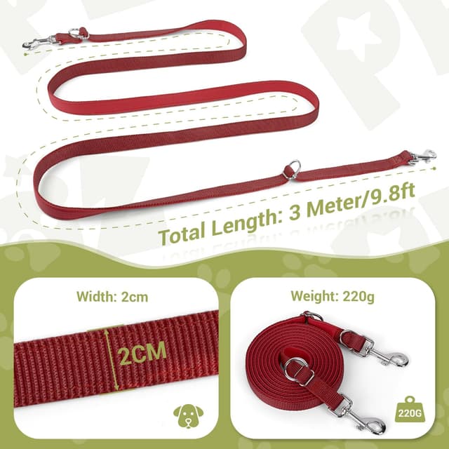 Detalle 2 de Hundeleine für kleine & mittelgroße Hunde bis 30 kg, verstellbare Schleppleine 3 m (PETCOOZ, Weinrot)