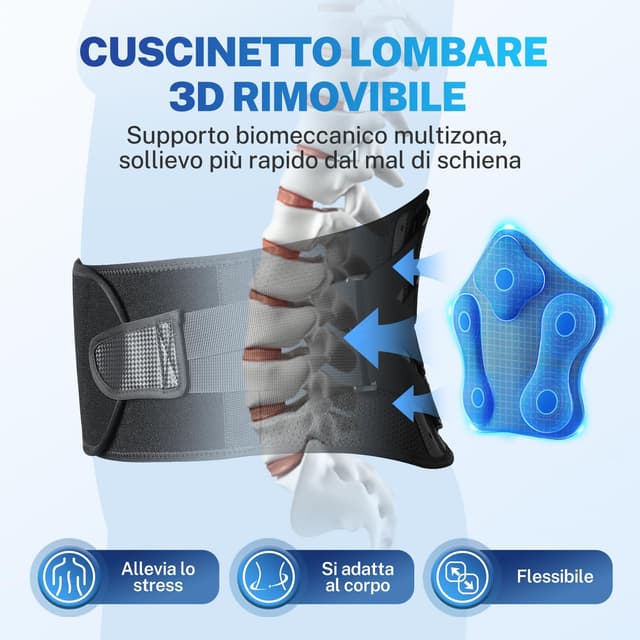 Detalle 2 de Fitomo Fascia Lombare Supporto Schiena con cuscino 3D e stecche in fibra di carbonio