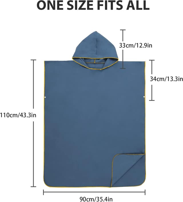 Detalle de MOKANI Changing Robe Microfiber Towel Poncho with Hood (Dark Blue) – quick-dry changing poncho towel