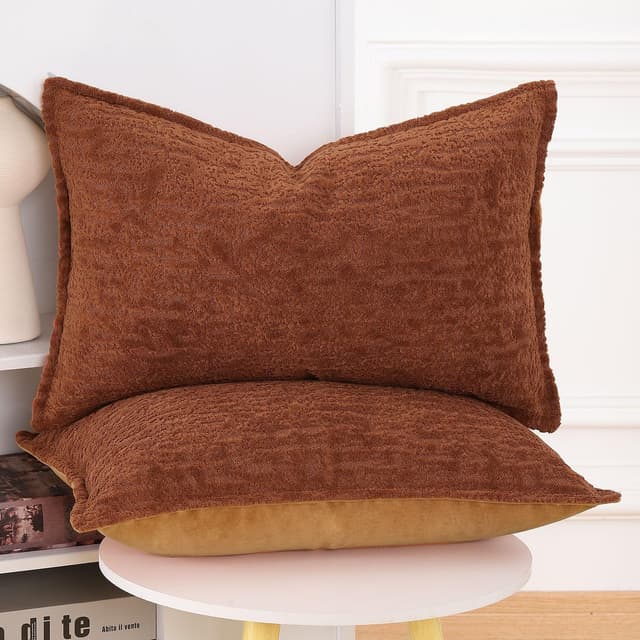 Detalle de Madizz 2er-Set Chenille-Samt Kissenbezüge mit Randdekor (ohne Füllung) für Sofa, Boho & Schlafzimmer – 40x80 cm