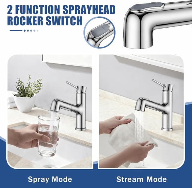 Detalle 2 de HURRAN Rubinetto da bagno estraibile con miscelatore monocomando e 2 modalità di flusso in acciaio inox cromato