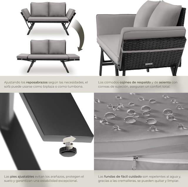 Thumbnail 6 de TecTake Sofa Exterior 2 en 1 poliratán