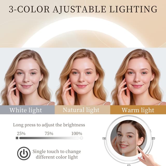 Detalle 2 de Rocollos 8 Inch LED Wall Makeup Mirror 2000mAh