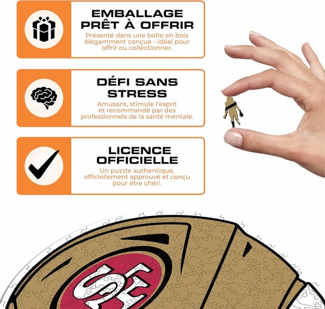Detalle de Iconic Puzzles Casque San Francisco 49ers – Puzzle en bois sous licence officielle NFL, taille S (150 pièces)