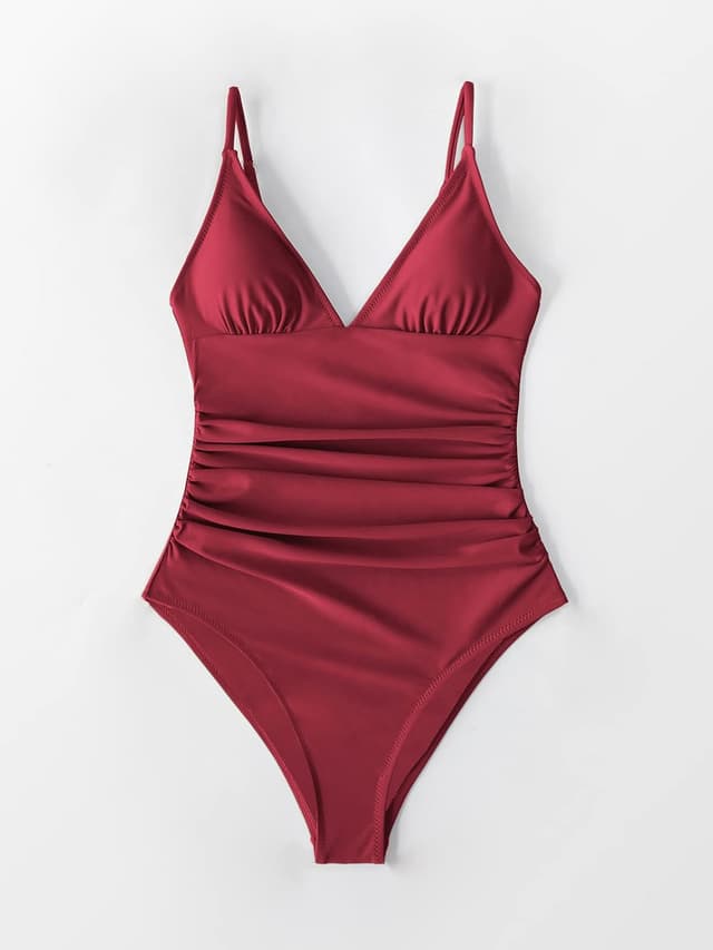 Detalle 2 de CUPSHE Maillot de bain une pièce pour femme à col en V et bretelles spaghetti réglables