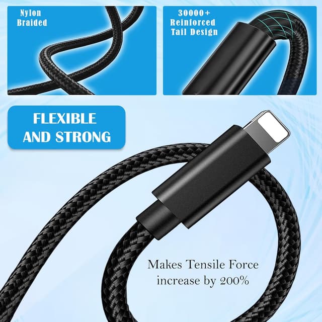 Detalle 2 de TECHTRENCH USB Charger Cable (2m) – Nylon braided Lightning to USB fast charge for iPhone 14/13/12 and more