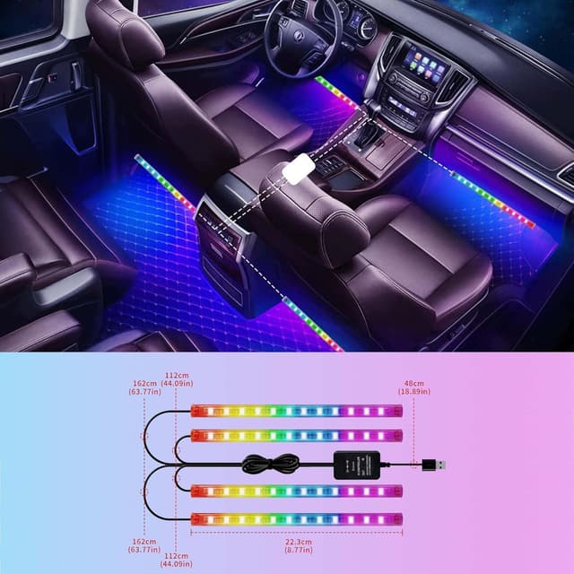 Detalle de LETRADE 4 in 1 Interior Car LED Light Strip (RGB) with Music & Remote Control
