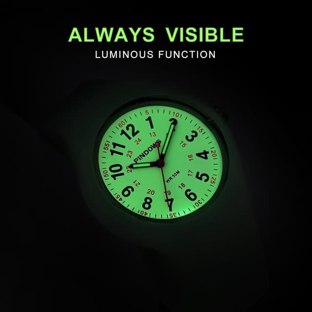 Detalle de PINDOWS Analoge Quarzarmbanduhr mit Silikonband für Damen – leuchtendes Zifferblatt, wasserfest bis 50 m