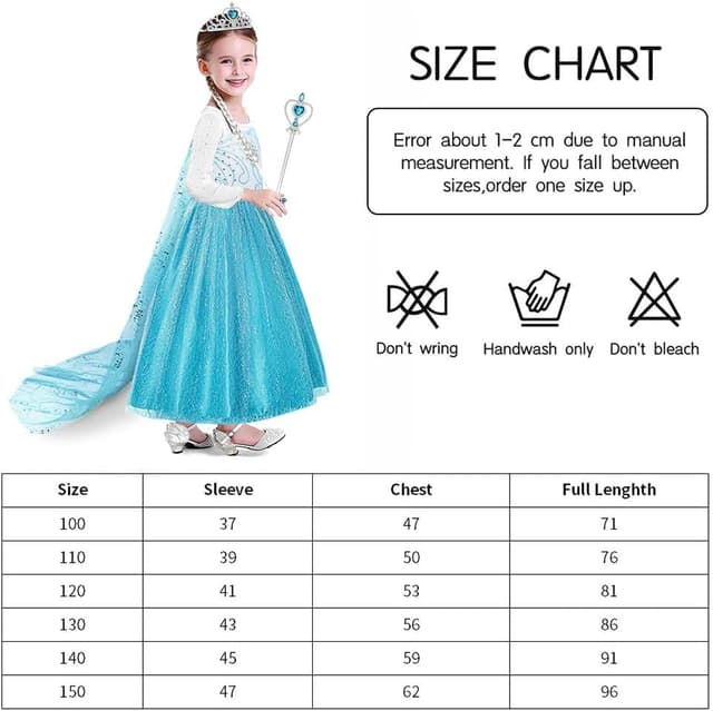 Detalle 2 de URAQT Costume di Principessa “Verde Chiaro” con corona, bacchetta, guanti e treccia finta (100–150)