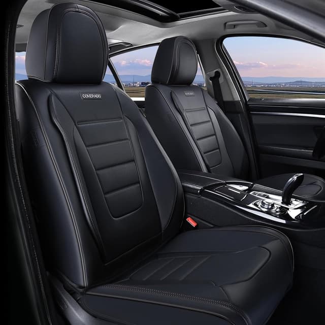 Detalle de Coverado Waterproof Nappa Leather Car Seat Covers (Front) — Universal Fit, Perforated & Breathable Protection