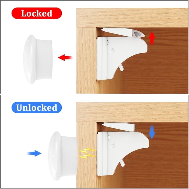 Detalle de HOTUT Magnetic Cupboard Locks (4 locks + 1 key) – invisible magnetic child safety for cabinets and drawers
