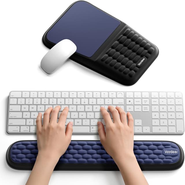 Detalle de Ensemble repose-poignet 2 en 1 pour clavier et souris Vaydeer — mousse à mémoire de forme inclinée 8°