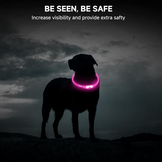 Detalle 2 de Leuchthalsband für Hunde aufladbar (LED) – wasserdicht, 3 Lichtmodi, Rosa, 70 cm