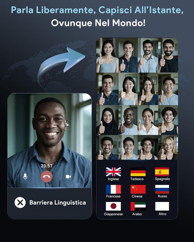 Detalle de Boytond Traduttore Vocale Istantaneo Multilingue con auricolari e traduzione in tempo reale (placcatura nera)