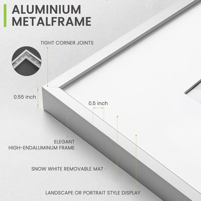 Thumbnail 3 de A4 Metal Aluminium Picture Frame (21x29.7 cm) with Mount for A5 Prints, Tempered Glass – Silver