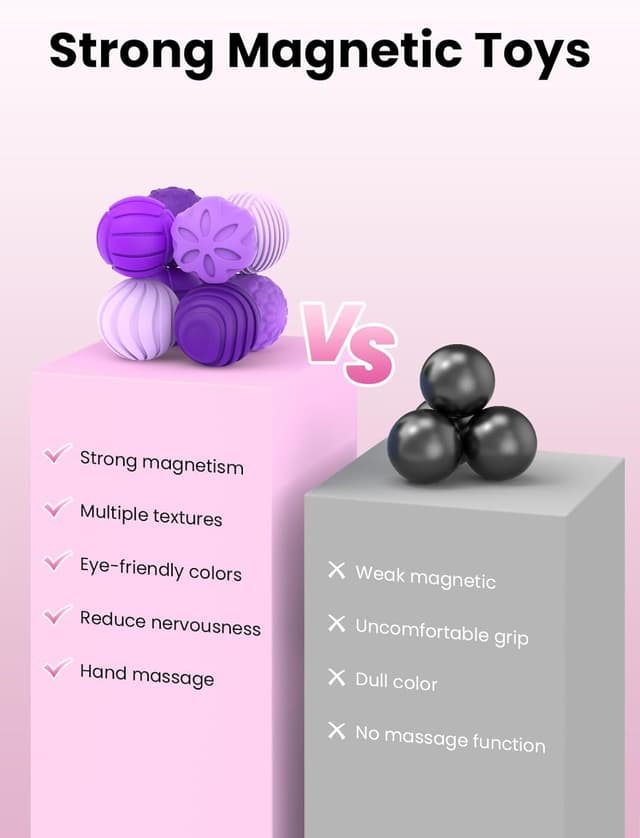 Thumbnail 6 de UZAHSK lot de 8 balles magnétiques sensorielles en silicone anti-stress (violet) pour adultes et enfants