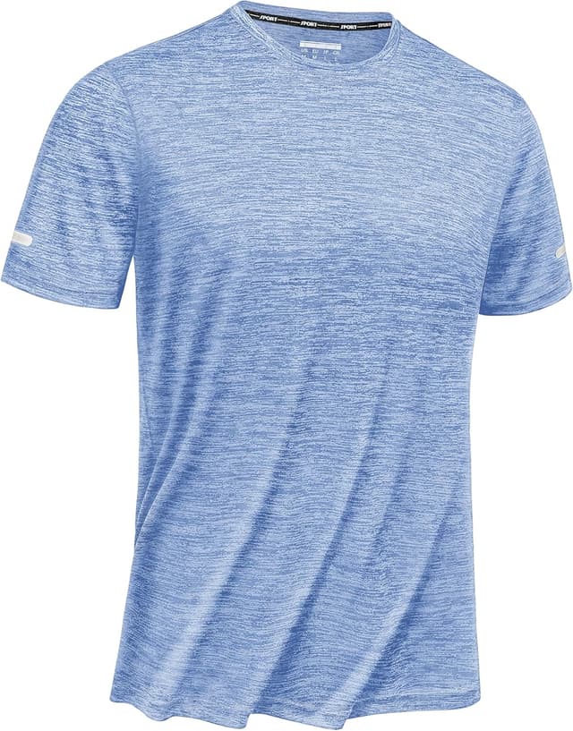 Detalle de TACVASEN Herren Meliertes Sport-T-Shirt mit reflektierenden Streifen – schnelltrocknend, kurzarm