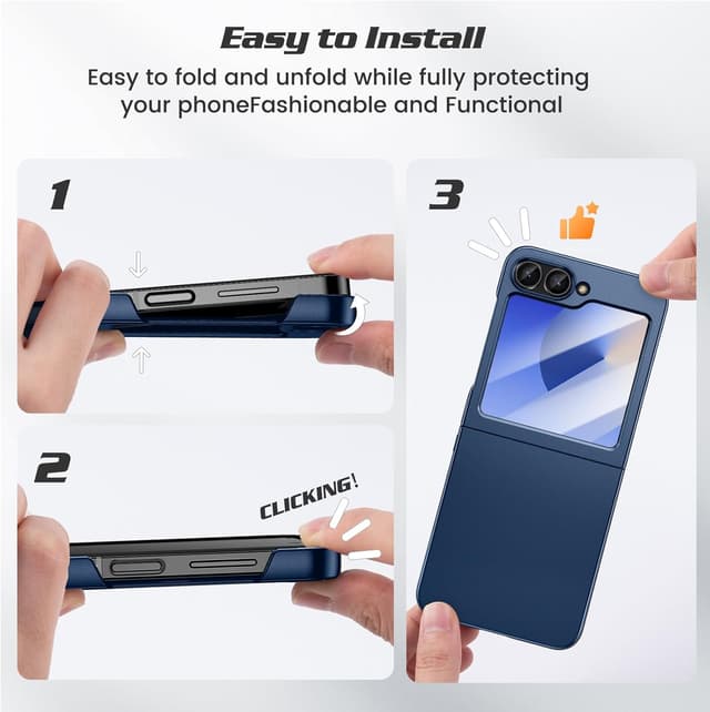 Detalle de Doeshine Coque slim pour Samsung Galaxy Z Flip 6 5G / Z Flip 7 FE – charge sans fil, verre trempé 9H et protection anti-chocs (bleu)