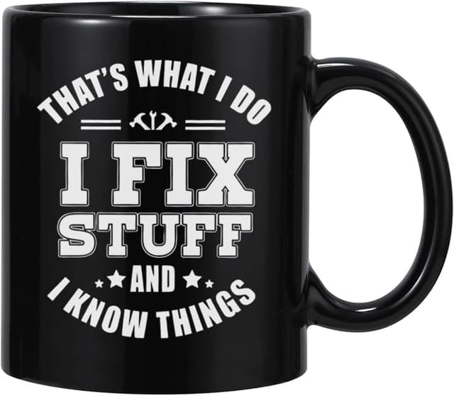 Detalle de DasyFly “I Fix Stuff” Funny Mug for Men (11oz) – Ceramic Coffee Cup Gift for Dad, Grandpa or Uncle