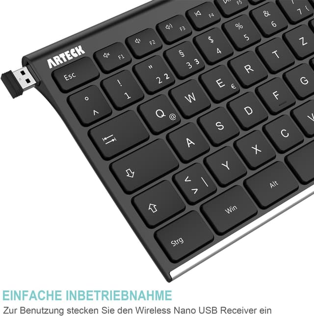 Thumbnail 2 de Arteck kabellose Tastatur QWERTZ Edelstahl 2,4 GHz