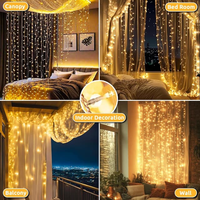 Thumbnail 6 de Dekofun 2 pezzi tenda luminosa 6x3 m con 600 LED bianco caldo, timer e 8 modalità, IP65