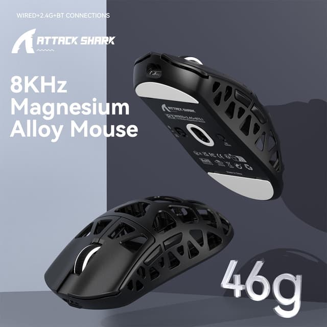 Detalle de ATTACK SHARK R3 Magnesiumlegierungsmaus – ultraleichte 46-g Wireless-8K-Gaming-Maus mit PixArt PAW3395 (BT/2,4 G & Kabel)