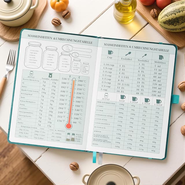 Detalle de Rezeptbuch A5 zum Selberschreiben – Notizbuch für Lieblingsrezepte mit Inhaltsverzeichnis & Register, Grün