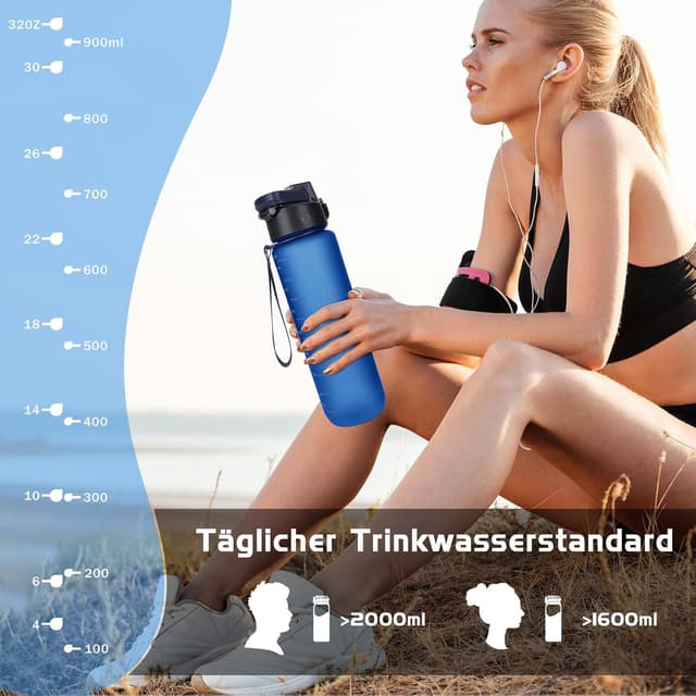 Detalle de AOPREL Trinkflasche 1 l aus Tritan, auslaufsicher, mit Filter und Bürste (BPA-frei)