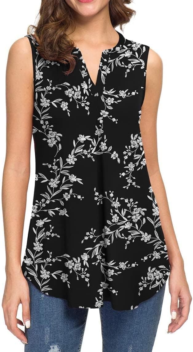 Detalle de Neineiwu Tanktop Damen mit V-Ausschnitt und Plisseefront – ärmellos, elegant für den Sommer