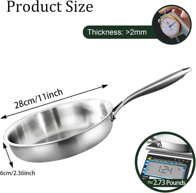 Thumbnail 6 de Nontoxicook Tri-Ply Stainless Steel Frying Pan 28cm