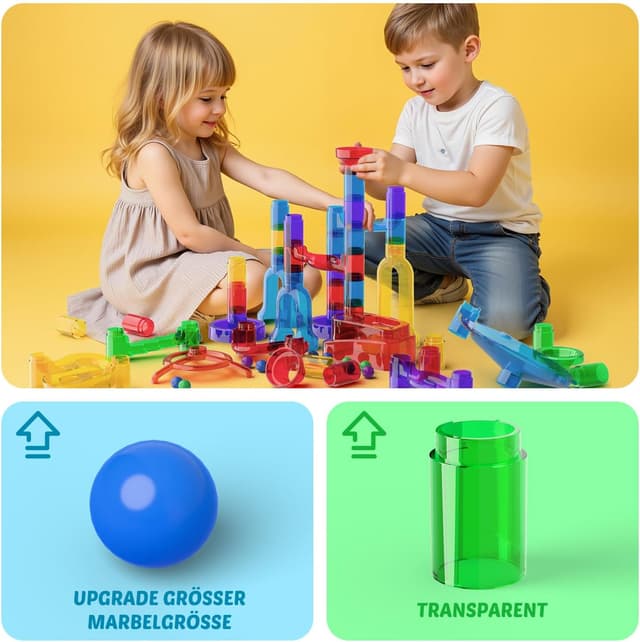 Detalle de Murmelbahn Logikspiele Mehrfarbige Kugelbahn (109 Teile) mit transparenten Bahnelementen – STEM Marble Rush Doppelspiel