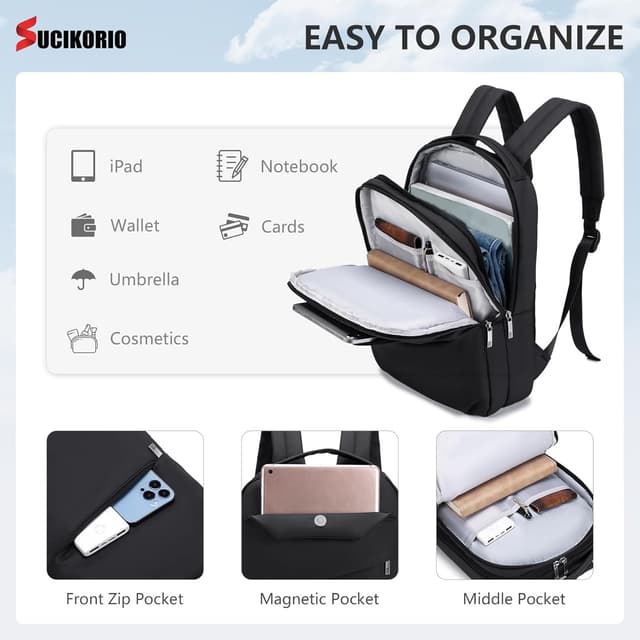 Detalle de Zaino da viaggio SUCIKORIO 40x30x10 cm impermeabile in nylon con porta PC 14 pollici