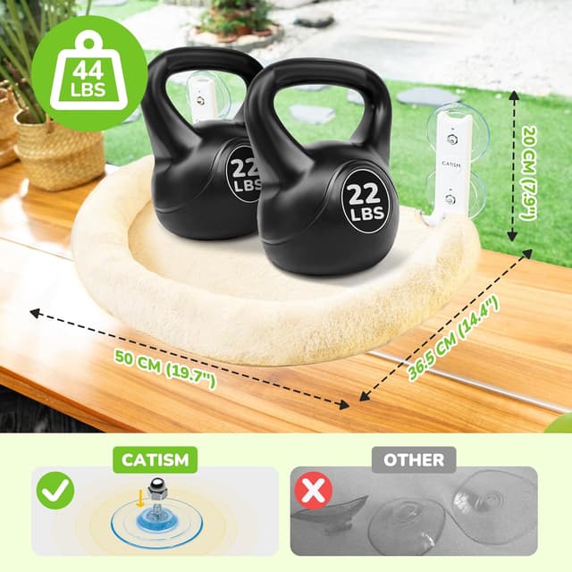 Detalle de CATISM Foldable Cat Window Perch – Semi-circular cat window bed with suction cups and reinforced frame (Beige)