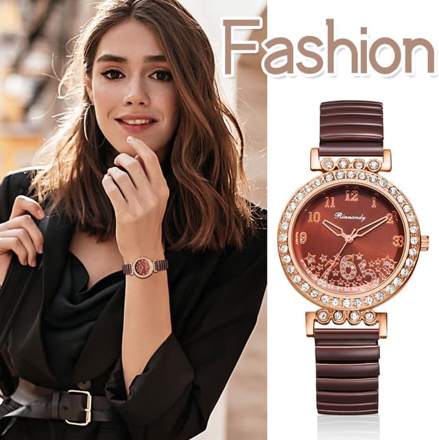 Detalle 2 de Avaner Damenuhr elastisches Edelstahlband mit Zirkon-Dekoration und arabischen Ziffern (Analog, Quarz)