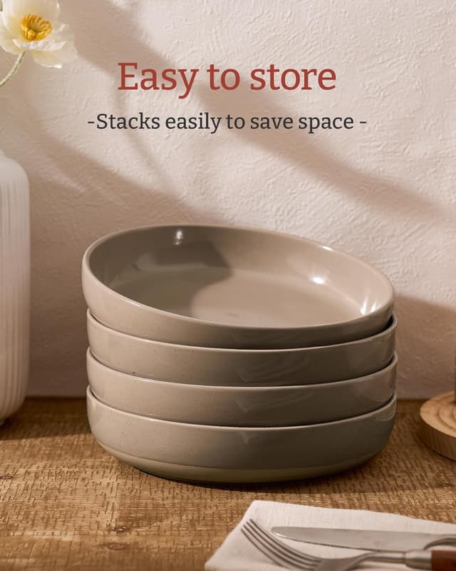 Detalle de famiware Milkyway 33 oz Bowl Set (Set of 4) Stoneware Pasta & Salad Bowls, Cinnamon Brown Speckled