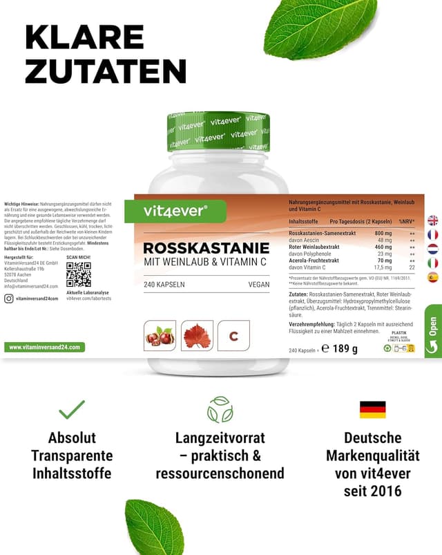 Thumbnail 4 de vit4ever Rosskastanienextrakt Hochdosiert 240 Kapseln